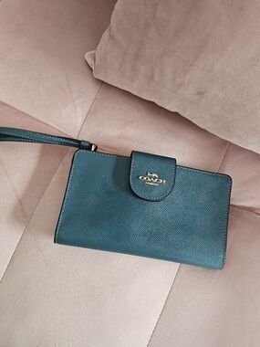 Coach Teal Leather Wristlet Wallet - Coach